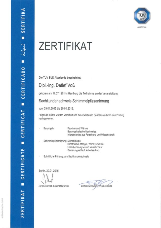 Zertifikat Schimmelpilzsanierung,och kleiner